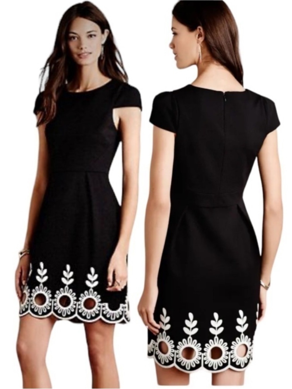 Anthropologie 4C Black Eyelet Scalloped Hem Cap Sleeve Dress - Size 6